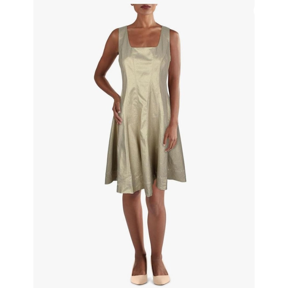 Tommy Hilfiger Womens Gold Metallic Fit & Flare Dress A2IN1VXA Size 2